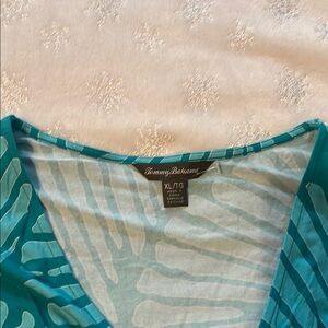 Tommy Bahama Turquoise and White V-Neck Top